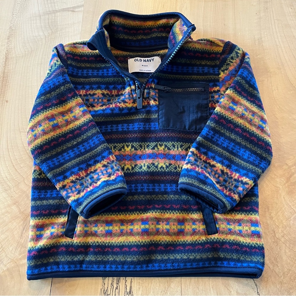 Baby toddler fleece pullover blue fair isle type print
